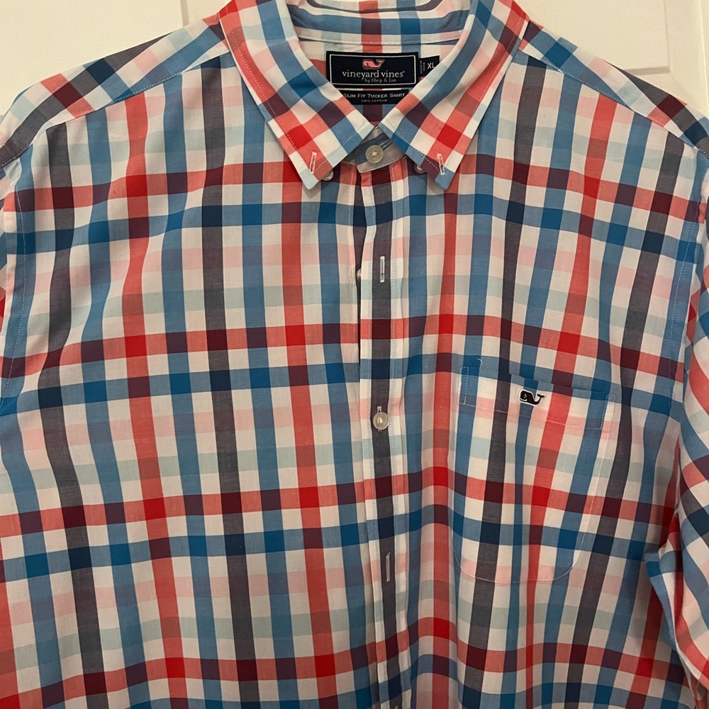 Vineyard Vines men’s Checkered Shirt - Red, Blue, and White - Picture 2 of 5
